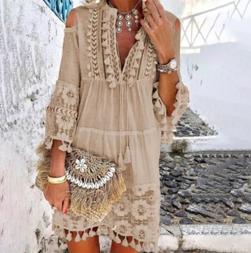 👗Vestido holgado de algodón y lino bordado para mujer🌸