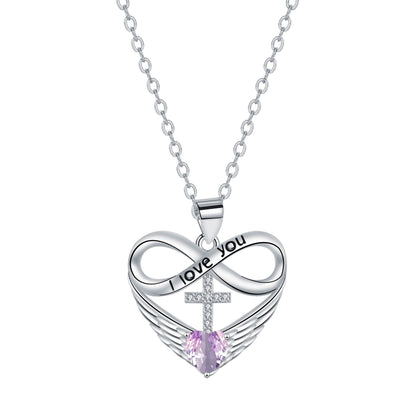✨Collar con colgante de cruz, corazón infinito y ala