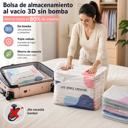 🧳【Juego de 5 piezas】💨 Bolsa de almacenamiento al vacío grande y compresible: no requiere bomba, es a prueba de fugas e ideal para ahorrar espacio en maletas y en casa ✈️