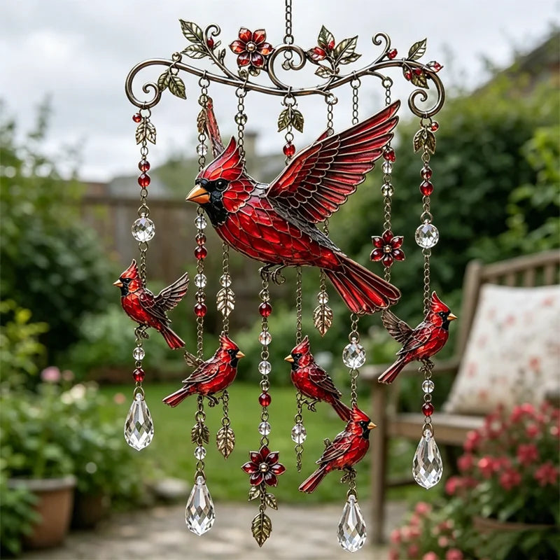 🐦Campanilla de viento de cristal con colibrí y diseño pintado de estilo retro.