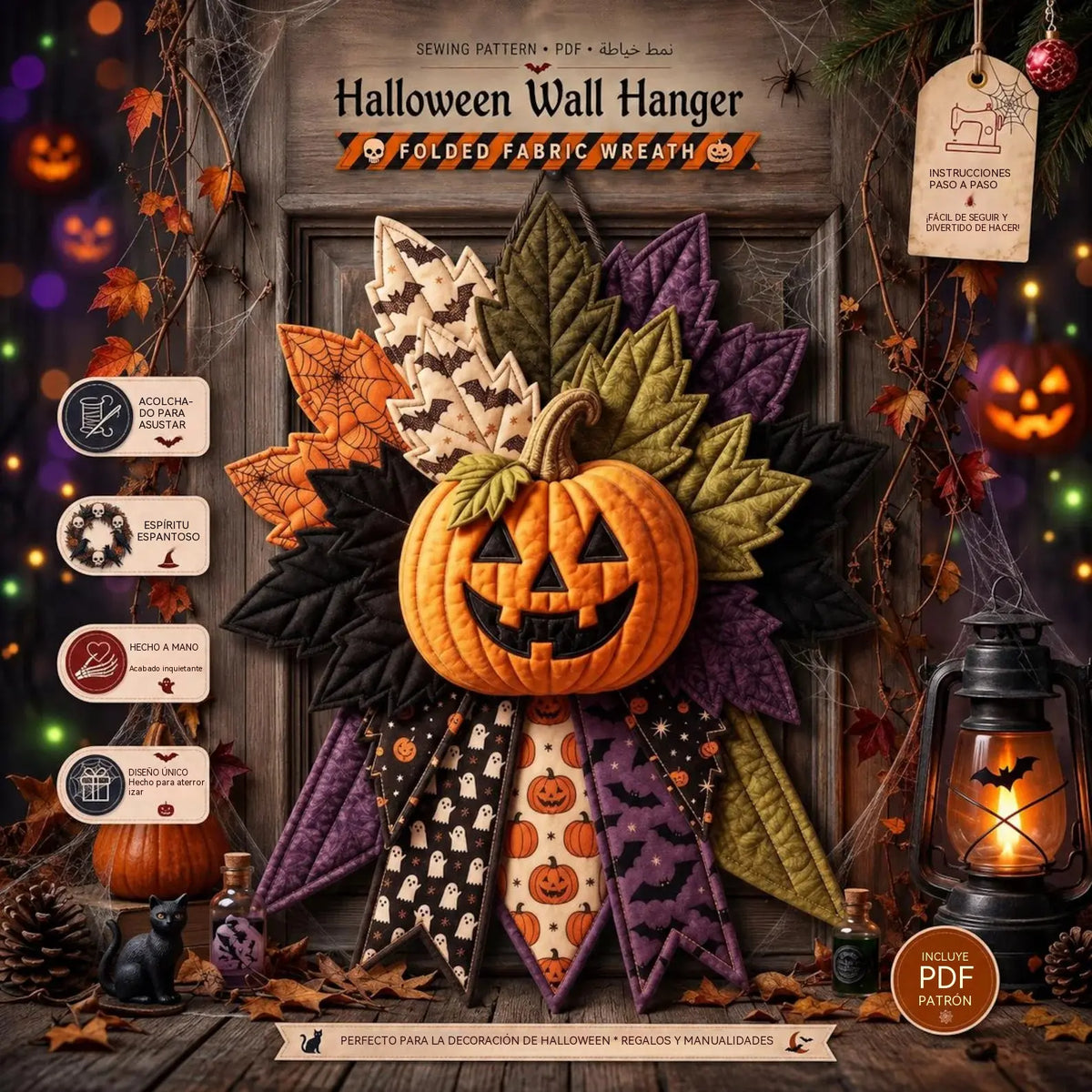🎃✨🎄 Kit de costura DIY: Lazo decorativo hecho a mano para puertas (Halloween y Navidad)
