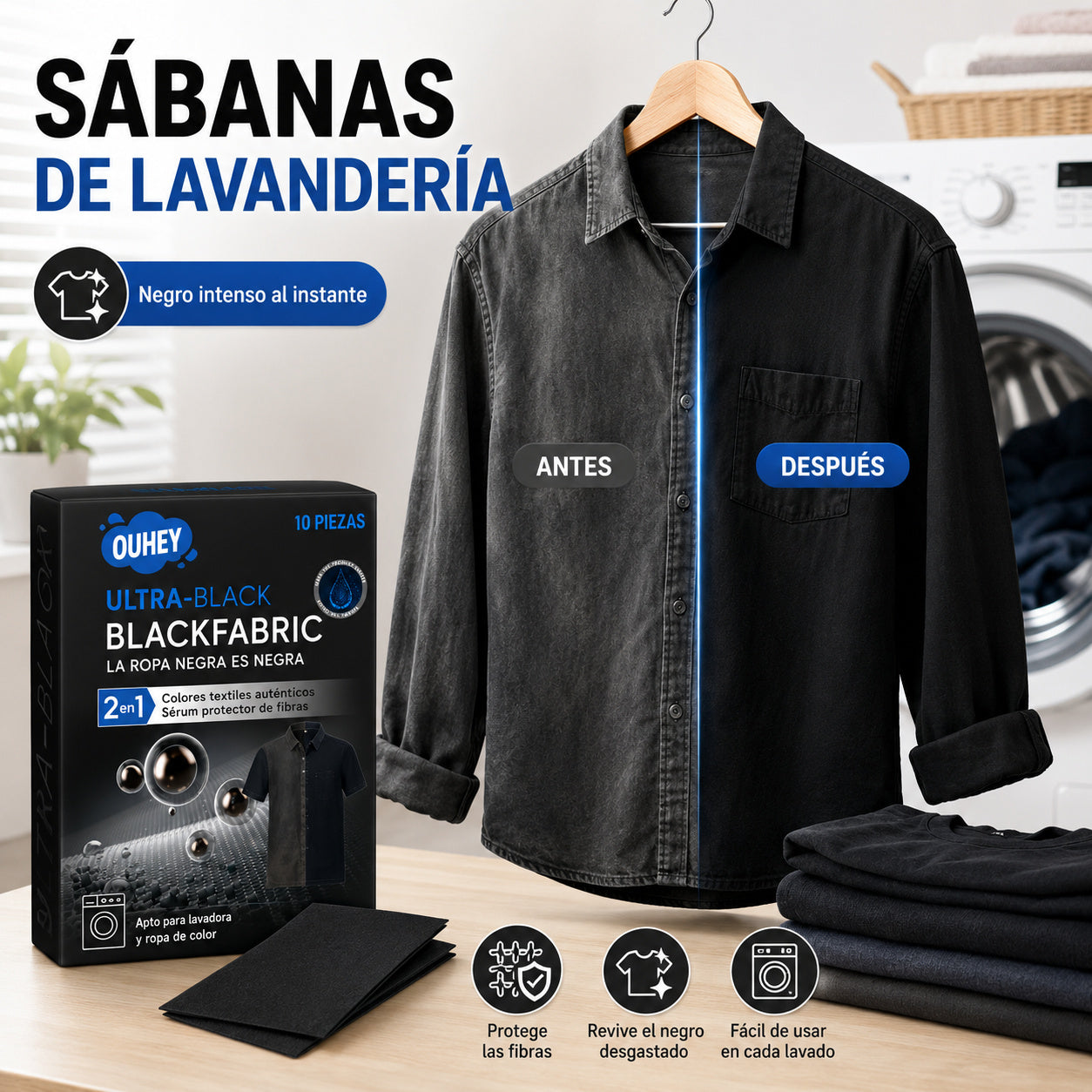 【Compra 1 y llévate 1 gratis】【2 caja/20 comprimidos】 Hojas para teñir ropa: restauran el color de prendas y pantalones negros o blancos desgastados o amarillentos.