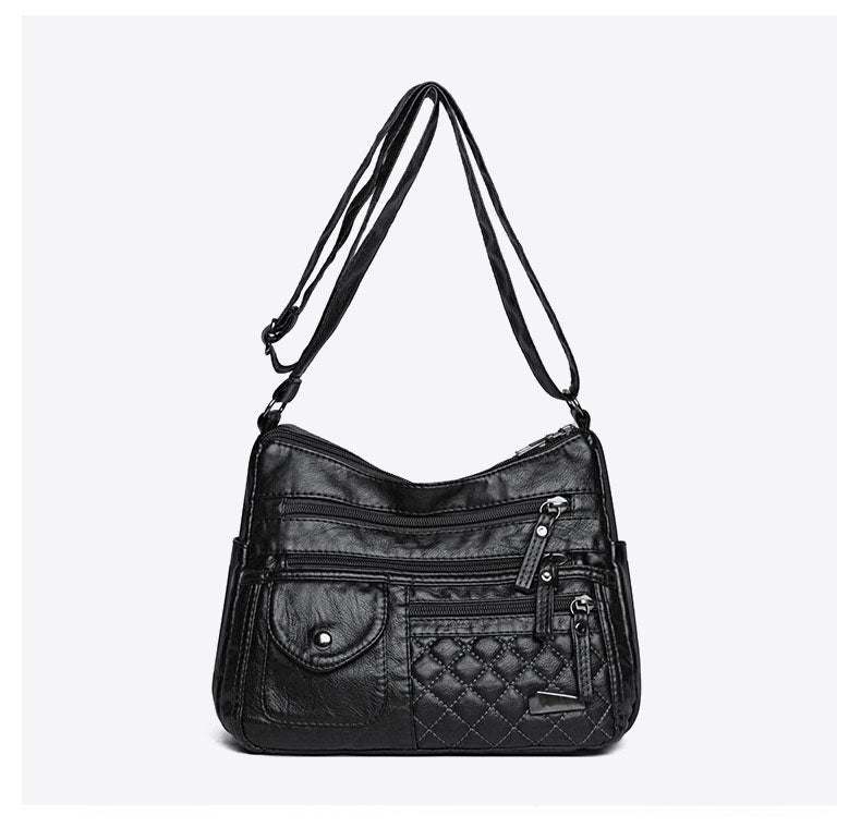 Bolso de cuero suave de gran capacidad y múltiples capas para mujer