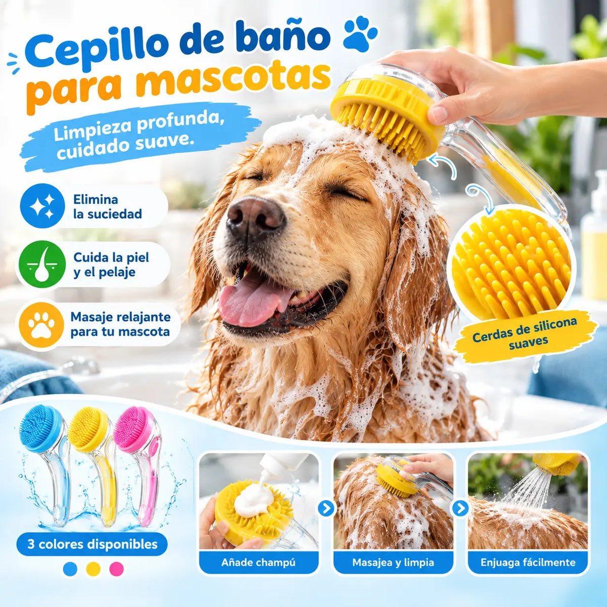 🥳Compra 1 y llévate 1 gratis🛁🐾 Cepillo de baño todo en uno: dispensador de champú incorporado, cerdas de doble cara. Limpieza suave y fácil. ¡Un baño relajante para ti y tu mascota! 💧✨