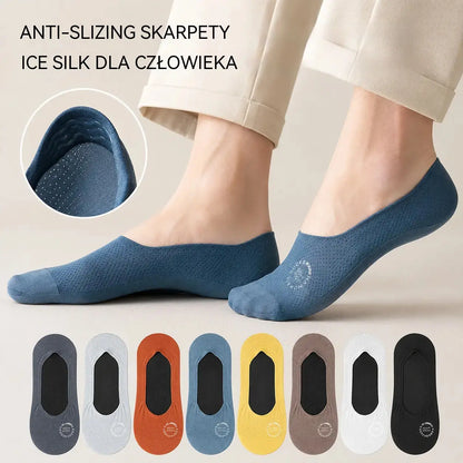 【8 par za 25 euro】🧦Męskie rajstopy z siateczki Ice Silk, antypoślizgowe, z głębokim dekoltem.