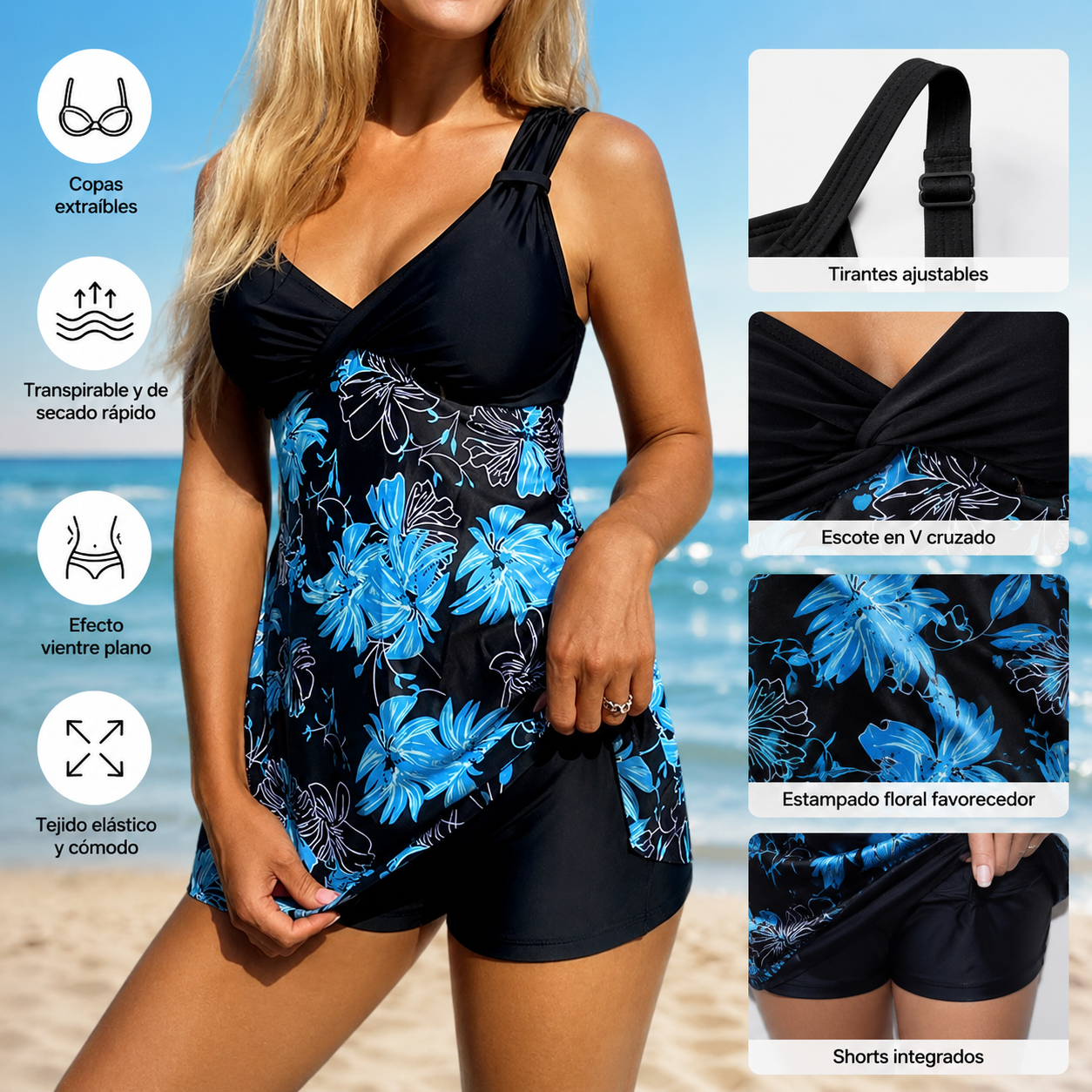 🏖️【40-120kg】🌴【S-5XL】Conjunto de traje de baño estampado para vacaciones en la playa 2026