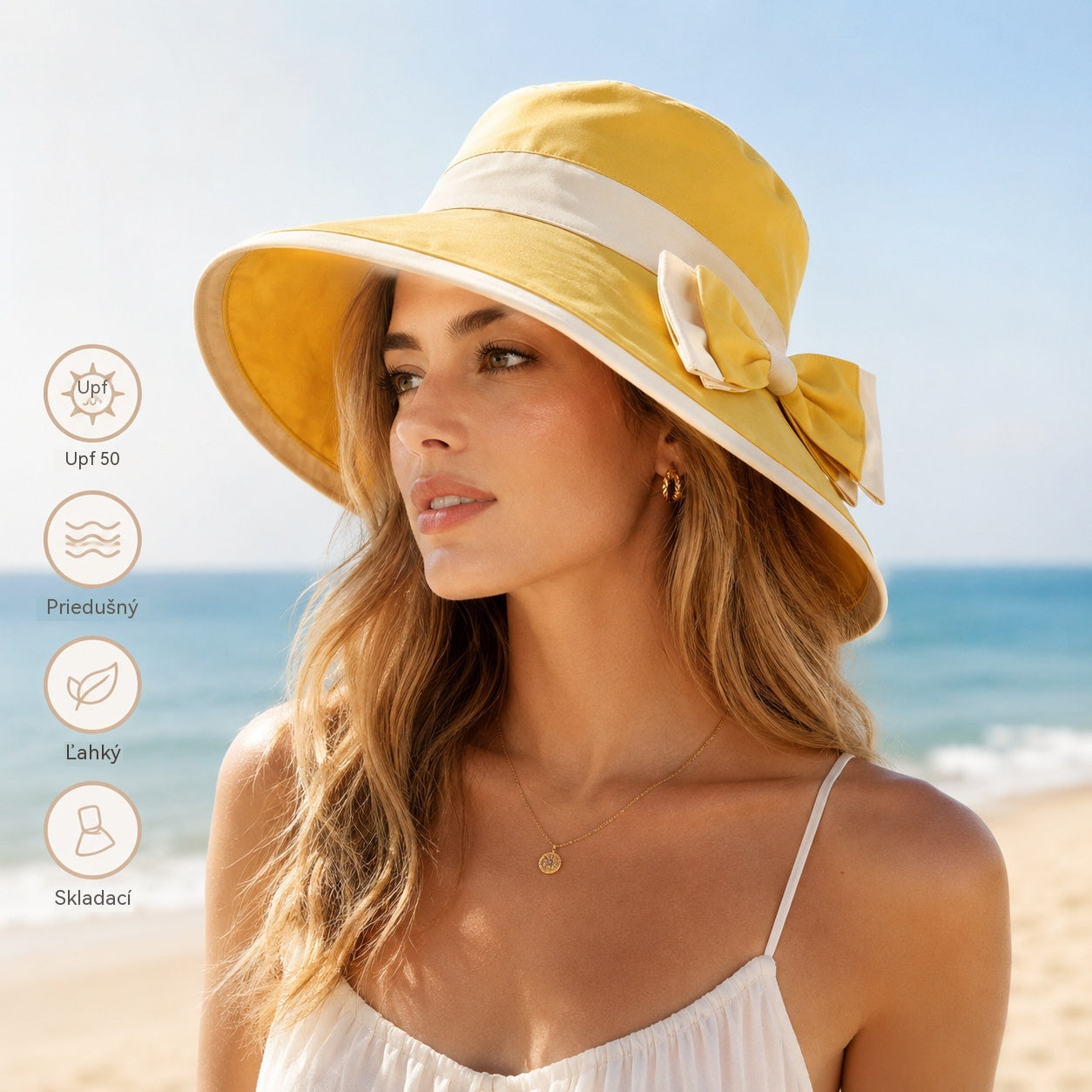 🌞📢 Zľava 50 %! 👒 Dámsky klobúk so širokým okrajom a mašľou: Ľahký, priedušný a s UV ochranou 🌸
