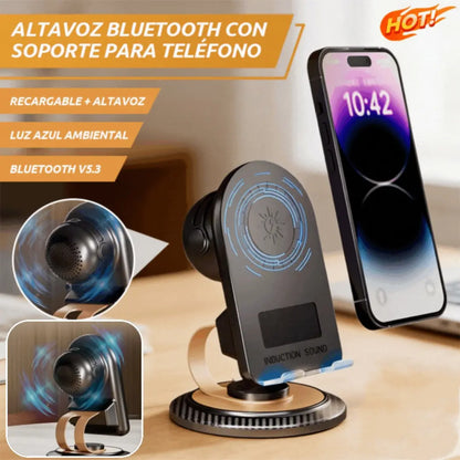 Altavoz Bluetooth 5 en 1 con carga inalámbrica y soporte ajustable para teléfono