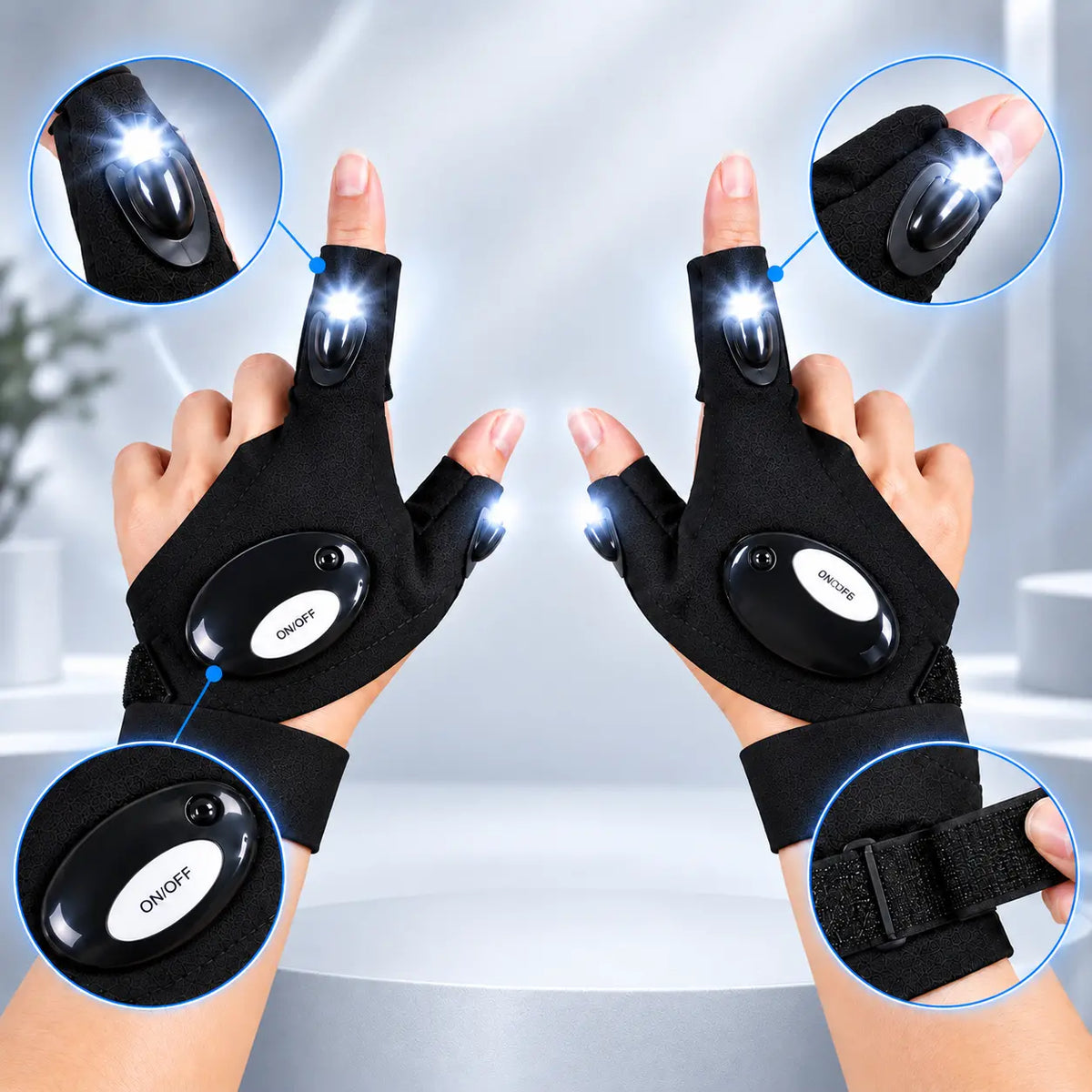 🎣🔦 Guantes con Luz LED para Pesca Nocturna | Guantes con Linterna en los Dedos para Reparaciones, Camping y Emergencias