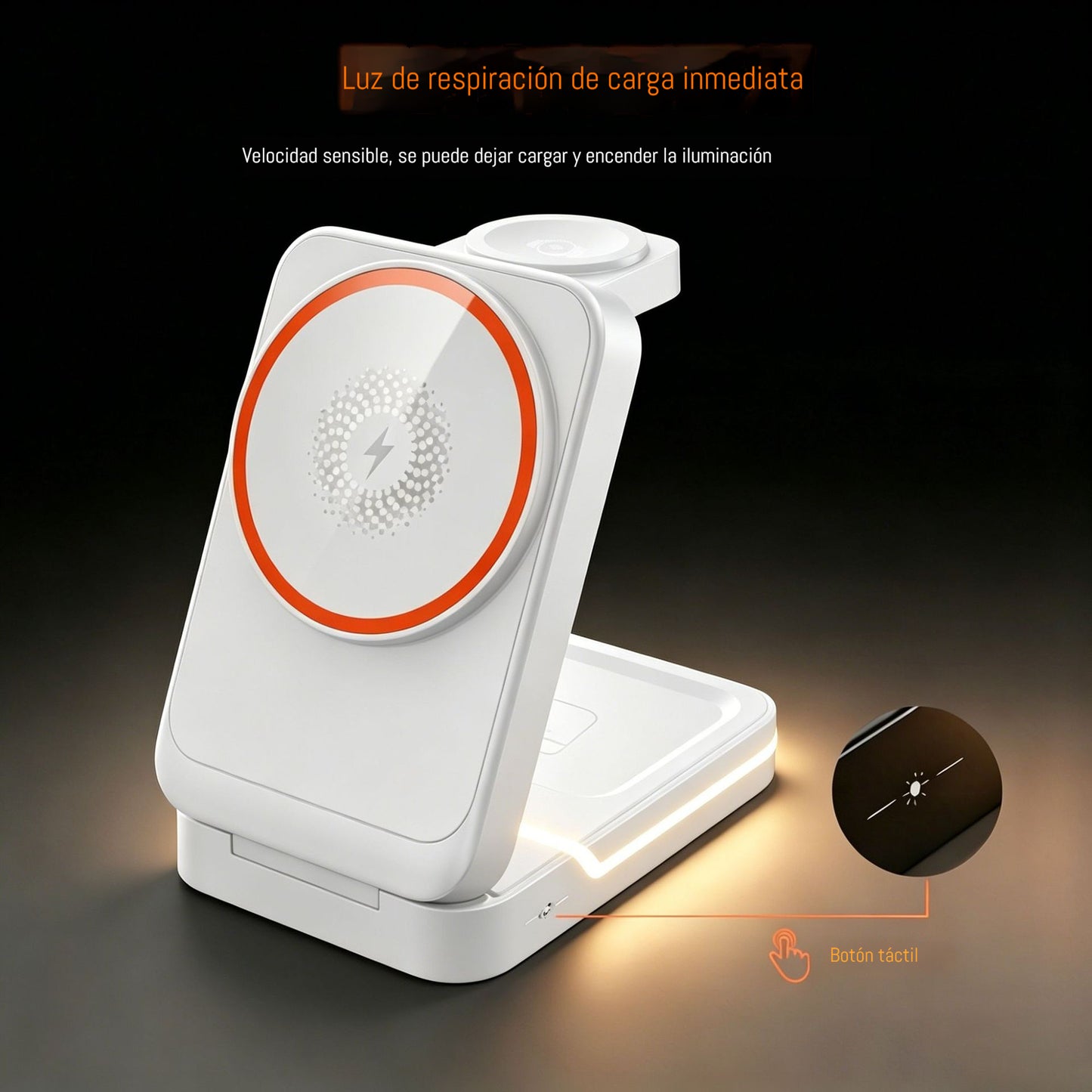 ⚡🧲 Nuevo cargador inalámbrico magnético 3 en 1 compatible con dispositivos Apple e incorpora iluminación ambiental.