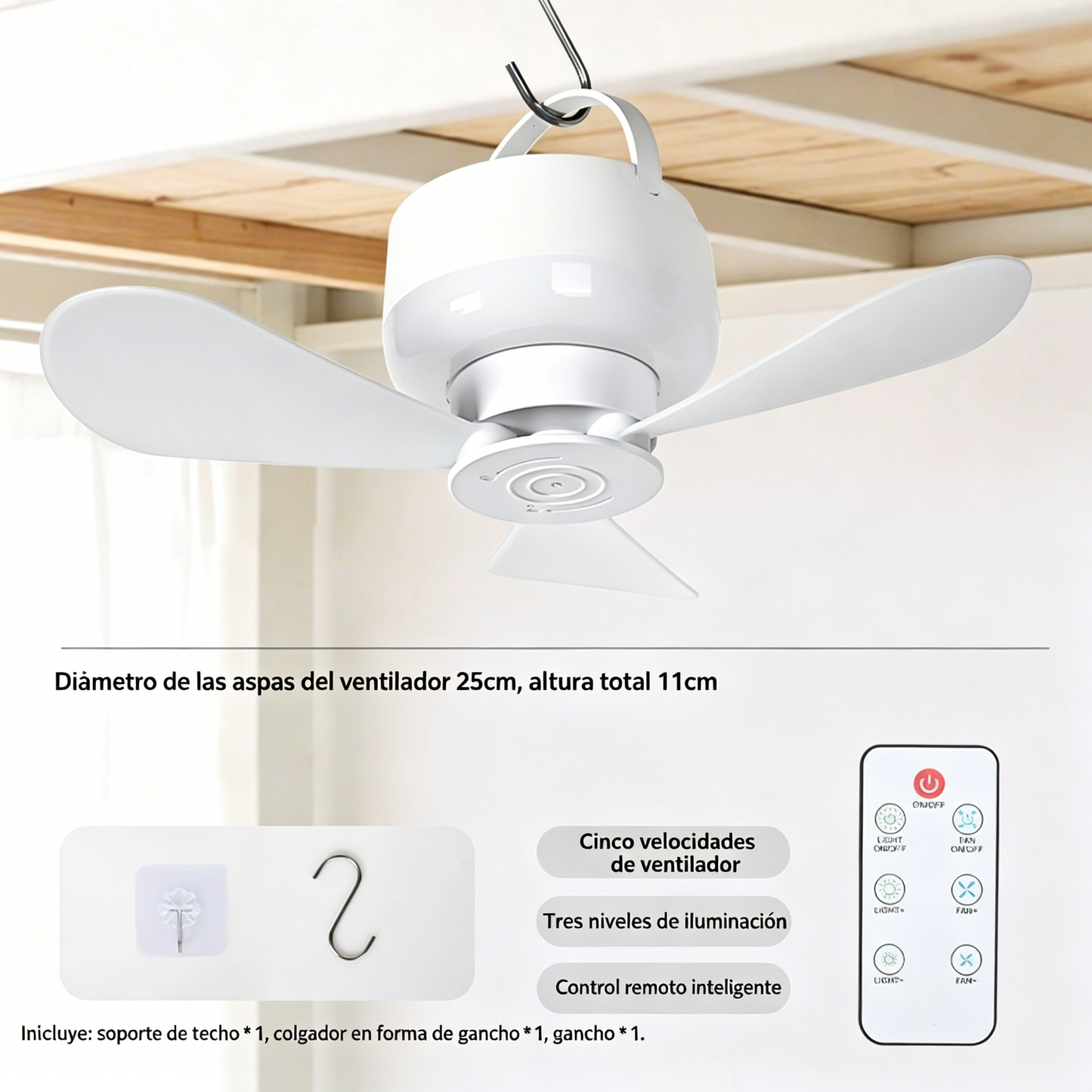 ⏰ Oferta por tiempo limitado: ¡Ventilador de techo recargable con luz LED! 🌬️✨