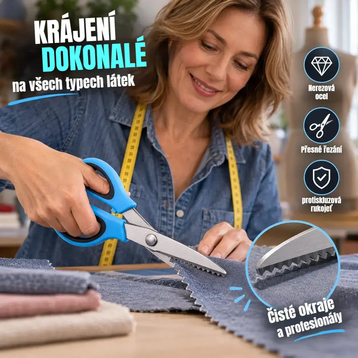 🔥2 kusy 620Kč✂️ Tijeras dentadas profesionales – Tijeras de tela afiladas y dentadas