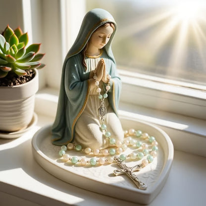 ✝️ Gran oferta: 50 % de descuento – Bandeja de cerámica «Graceful Faith» con la Virgen María para guardar rosarios o recuerdos.