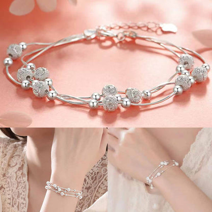 ✨✨Pulsera de cuentas de la suerte de plata 999 con diseño grabado