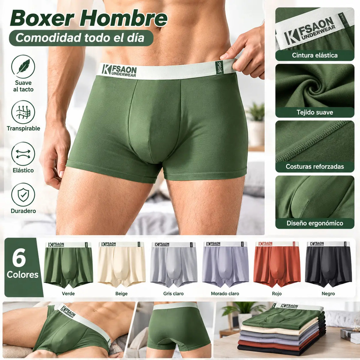 【6 piezas】【40-95 kg】 Calzoncillos bóxer nuevos de algodón puro para hombre, tallas grandes