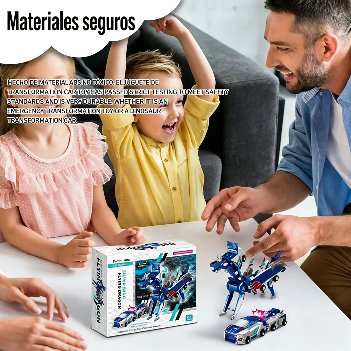 💥Los dos coches chocaron, se deformaron y se fusionaron en un robot Dragón de Alas Plateadas.