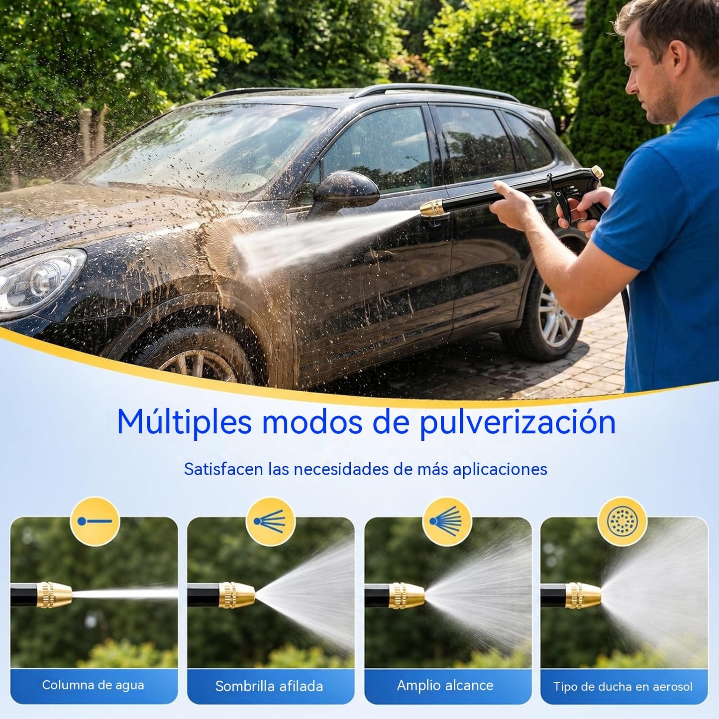 🏆Pistola de chorro de agua a alta presión mejorada💦Empuñadura ergonómica • Boquilla de refuerzo • Manguera incluida: potente lavado de coches🚗 riego de jardines🌻¡Fácil de usar!