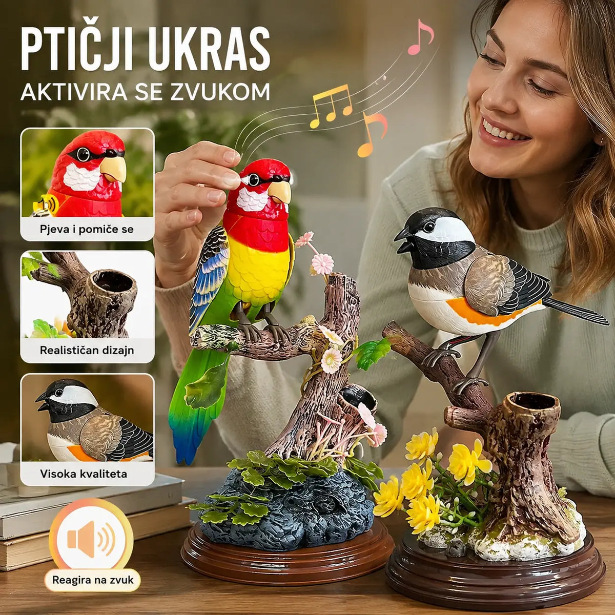 Simulacija s glasovnim upravljanjem, kreativni slatki ukrasi za ptice s glasovnim upravljanjem, ukrasni ukrasi za sobni stol