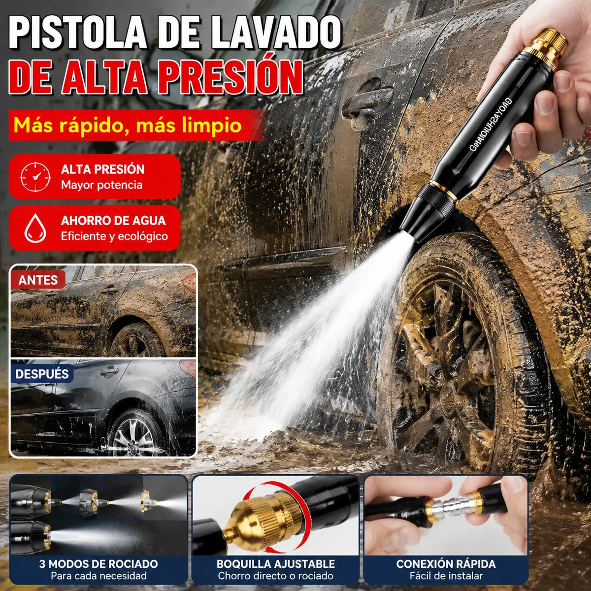 🔥Compra 1 y llévate 1 gratis🔥【2 piezas】Nueva boquilla de lavado de autos de alta presión, universal para regar flores, lavar autos y limpiar el suelo