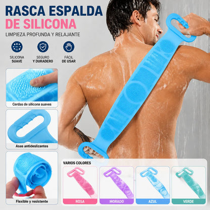 【4 pieza 】Estropajo de baño unisex con mango extendido. Cepillo de baño de silicona para limpieza profunda, masaje y exfoliación.