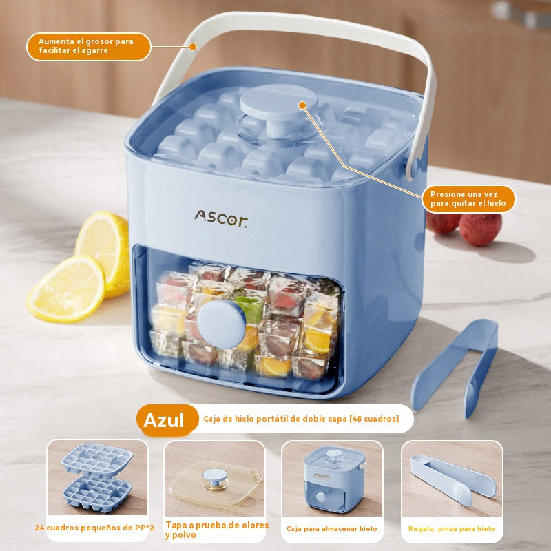 💞¡Ventas superiores a 50 000! 💥🥤🧊 ¡50 % de descuento! Máquina de hielo con función de almacenamiento: produce 48 cubitos a la vez, tapa a prueba de fugas. Apilable, ahorra espacio. Incluye pala y pinzas para hielo 🏖️✅