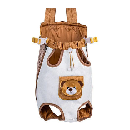 🎒🐾Mochila portamascotas frontal con diseño de osito adorable: transpirable, ajustable y con manos libres.