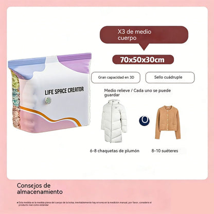 🧳【Juego de 5 piezas】💨 Bolsa de almacenamiento al vacío grande y compresible: no requiere bomba, es a prueba de fugas e ideal para ahorrar espacio en maletas y en casa ✈️