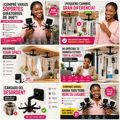 🔥【5 negras + 5 blancas】10 por solo 26 euros🏢🚪Estante de almacenamiento de pared con gancho giratorio para cocina (no requiere taladrar)