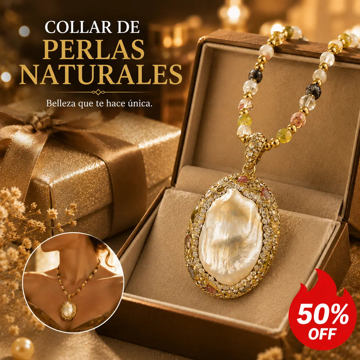 ✨【1 artículo 26 euro】Collar barroco natural de perlas y turmalina