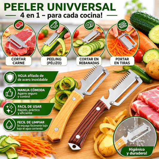 ✅Compra 1, llévate 1 gratis (dos artículos)🧅🔪 Pelador de cocina multifuncional 3 en 1: ¡Pela, pica verduras, corta carne y abre botellas! 🔥