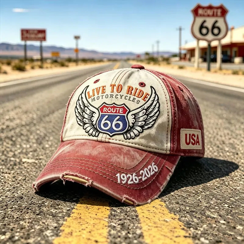 🧢🌟Gorra de béisbol retro ajustable de la Ruta 66, la elección perfecta para los entusiastas del ciclismo.