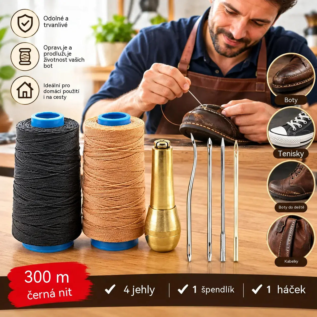 ✨Nyní sleva 50 %!✨ 5dílná sada šídla na šití kůže s voskovanou nití: nástroje pro ruční šití kůže.