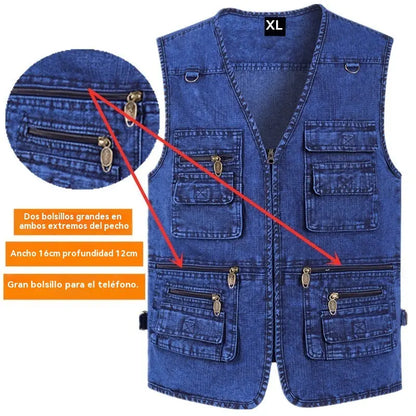 【XL-7XL】2026 Chaleco vaquero multibolsillos para hombr