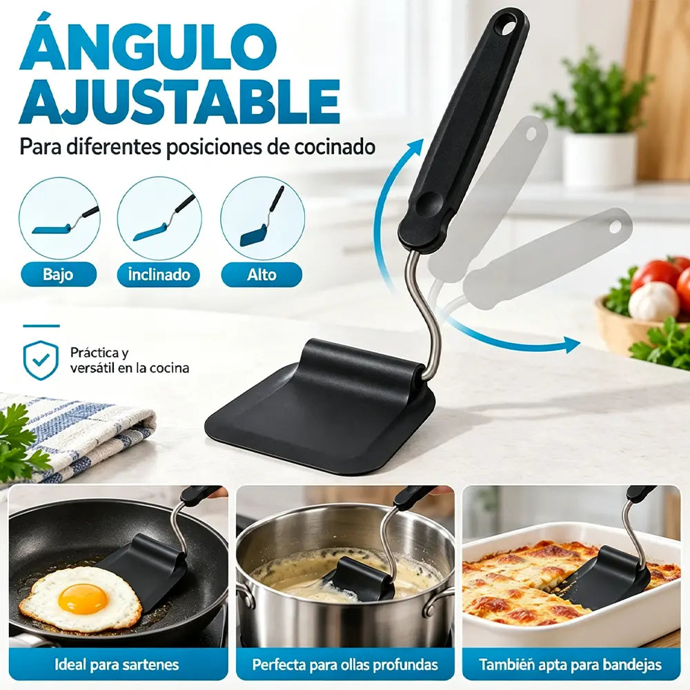 7️⃣ Favorito de la cocina | Espátula ajustable de 7 posiciones: volteador multiángulo para sartenes, planchas y freidoras de aire.