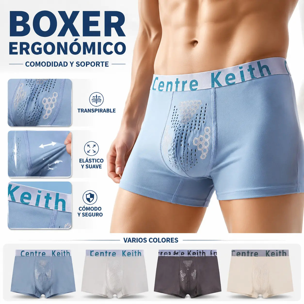 【L-3XL】【50-90kg】Calzoncillos bóxer de algodón puro de alta calidad para hombre, tallas grandes, transpirables, muy elásticos, cómodos y con buen soporte.-【5 piezas】