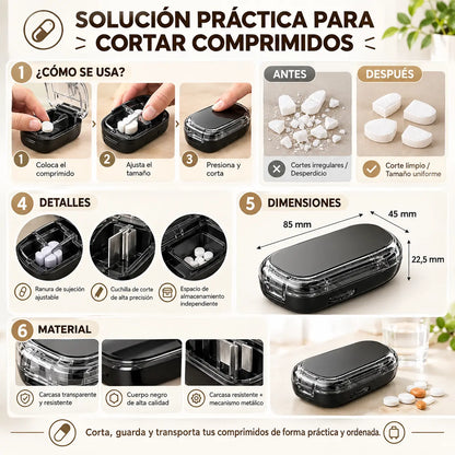 ✂️ Cortador de Pastillas Multifuncional – Divide en 2, 3 o 4 Partes, Caja Almacenadora Portátil 💊