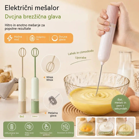 💥🥚 Mini brezžični ročni mešalnik: v nekaj sekundah stepe jajca in speni mleko