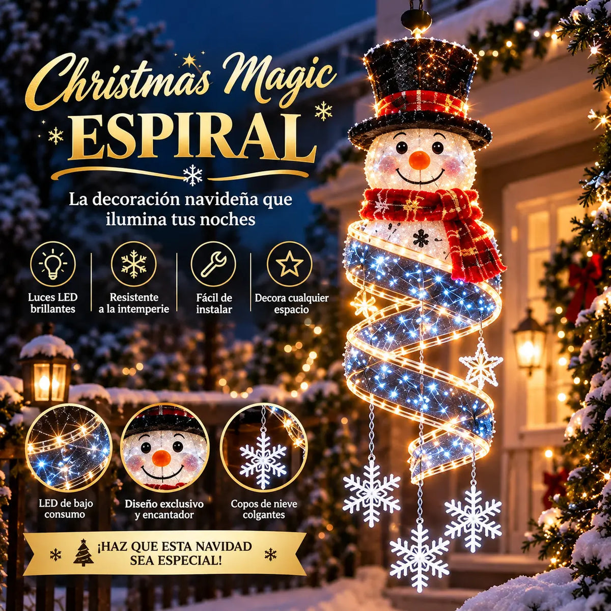 🎄 Colección de luces LED colgantes en espiral con magia navideña ✨