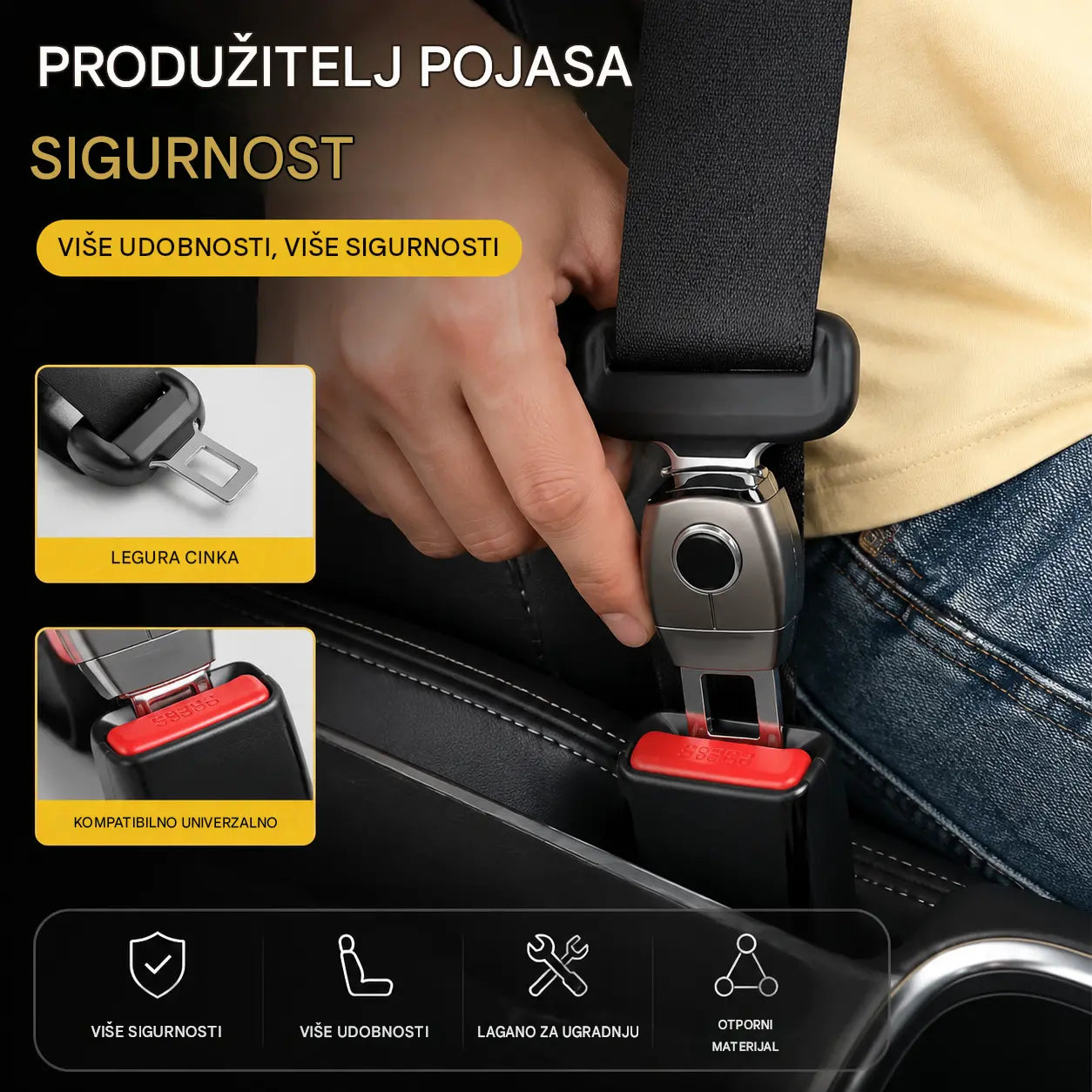 【2 komada】Produživač sigurnosnog pojasa automobila, univerzalno kompatibilan, poboljšava udobnost i prianjanje sigurnosnog pojasa.
