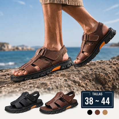 🔥👟 (50%OFF) [Tamaño 38 ~ 44] Sandalias de playa antideslizantes de cuero suave hechas a mano para hombres