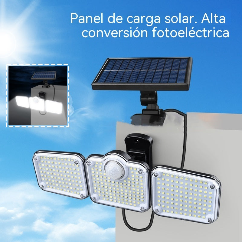 [Oferta por tiempo limitado] Lámpara de pared solar de tres cabezales con sensor, lámpara antirrobo para jardín/patio exterior
