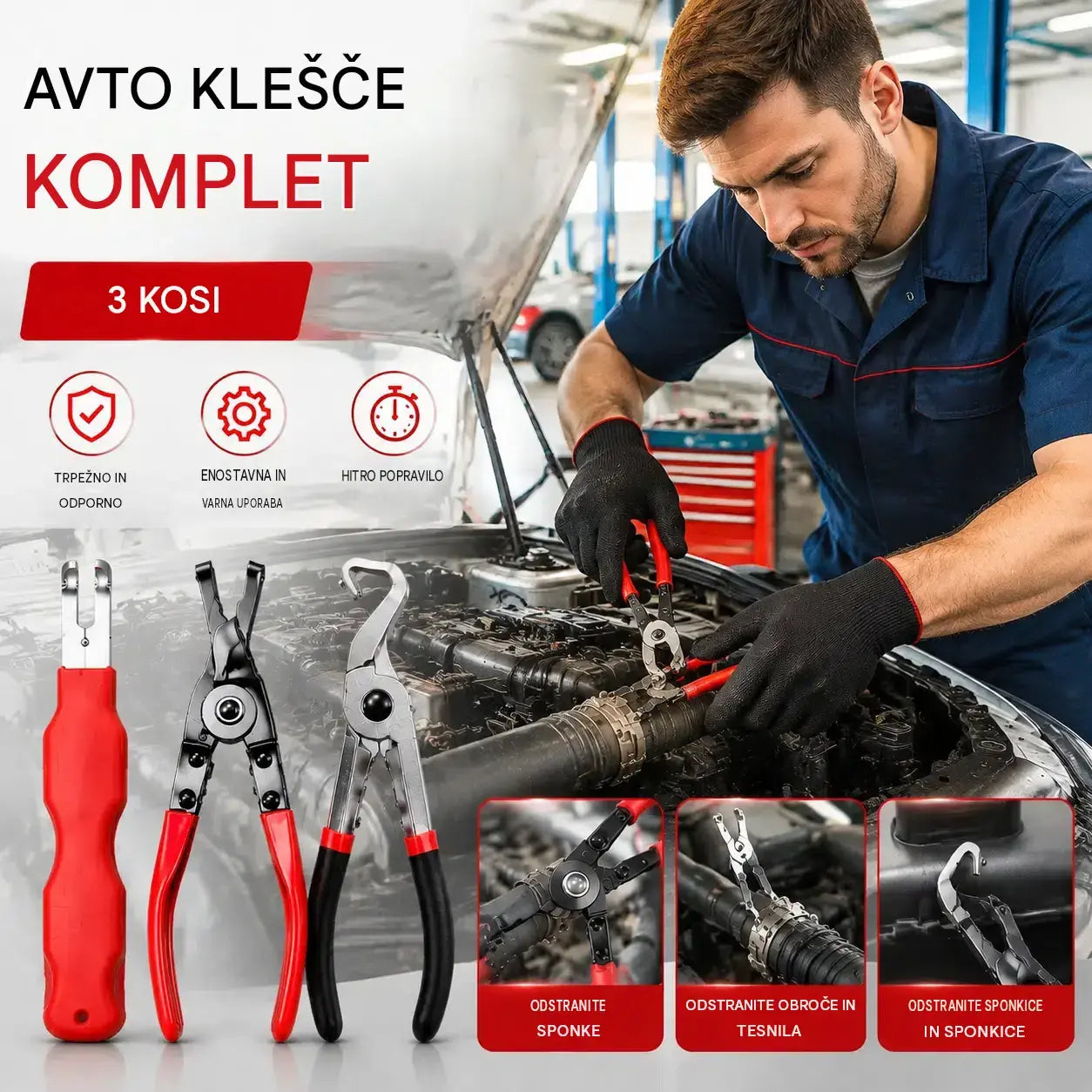 【3-delni komplet】Večfunkcijski komplet klešč za popravilo avtomobilov [klešče za sponke + orodje za dvigovanje + klešče za akumulatorske priključke]