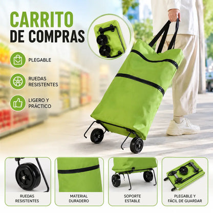 【Producto más vendido】Bolsa de compras plegable y tipo mochila 2 en 1, bolsa/carrito de compras ligero con ruedas