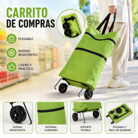 【Producto más vendido】Bolsa de compras plegable y tipo mochila 2 en 1, bolsa/carrito de compras ligero con ruedas