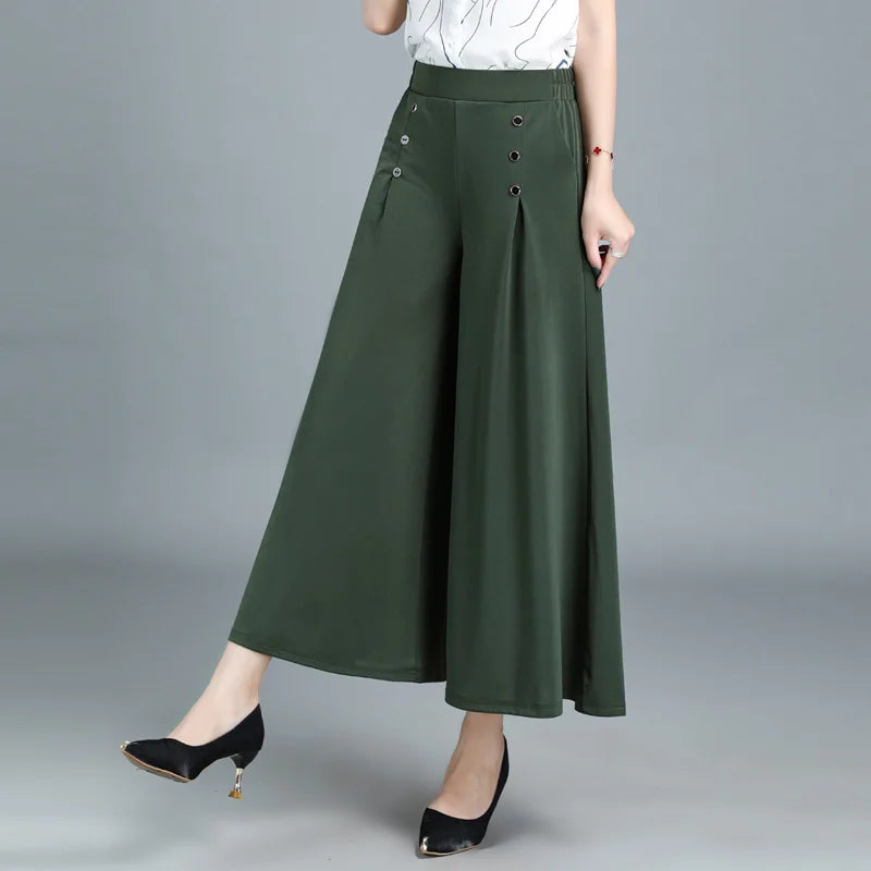 💞【M~5XL】Falda de pantalón de pierna ancha y cintura alta drapeada a la moda para mujer