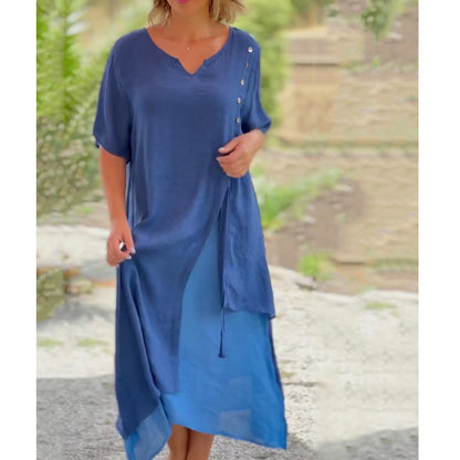 【45-110kg】【S-4XL】 Nuevo vestido asimétrico de dos piezas con escote en V