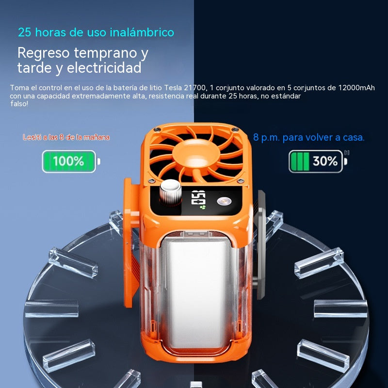 🔥【Enfriamiento rápido】Nuevo ventilador multifuncional de alta velocidad para exteriores, montado en la cintura, con linterna y carga USB.