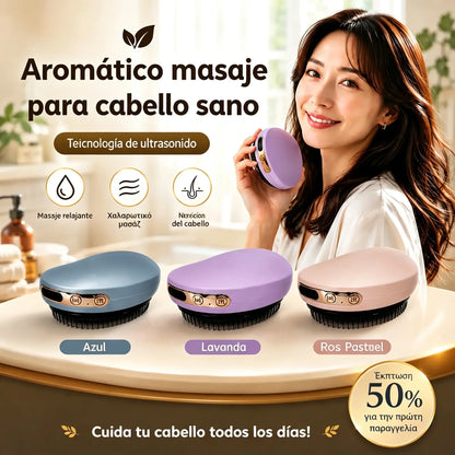 ¡Un cepillo para el cabello equipado con tecnología de última generación! Combina en un solo producto "estimulación del crecimiento del cabello con luz roja, acondicionamiento con aceites esenciales y peinado a baja temperatura".