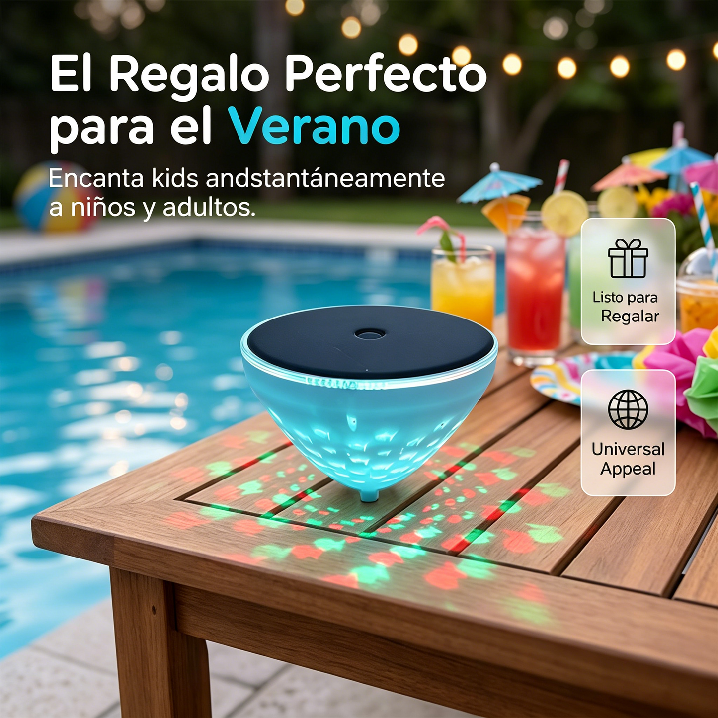 Lámpara solar flotante para piscina con proyección de peces