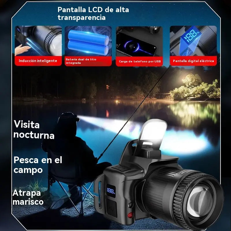💡Potente linterna frontal de inducción para uso doméstico, uso al aire libre, zoom, largo alcance, recargable, larga duración, caminata nocturna, aventura, pesca nocturna
